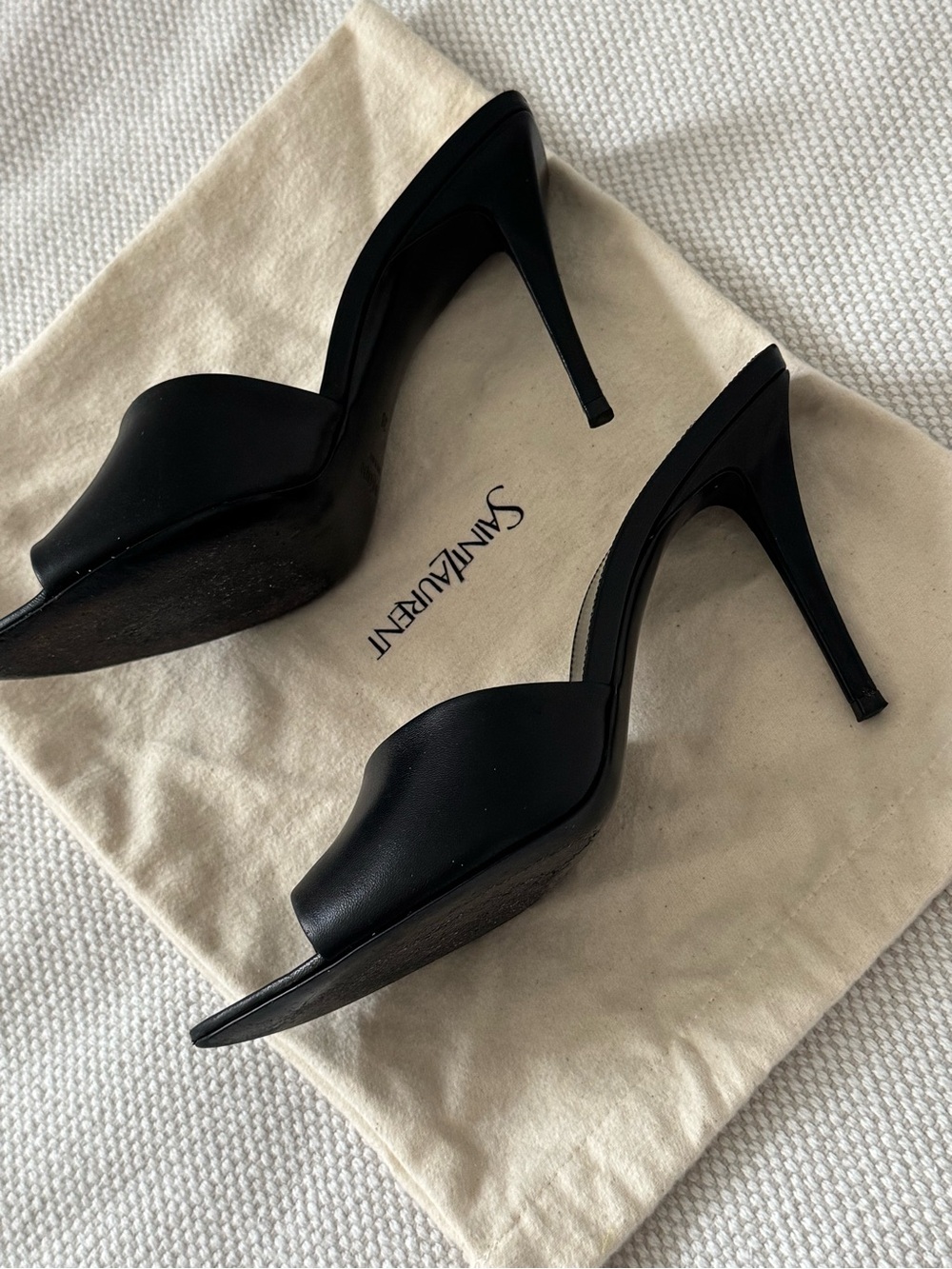 Saint Laurent Black Leather Pointed Romy Open-Toe Mule Heels - Picture 7 of 8